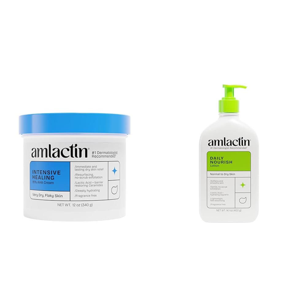 AmLactin Intensive Healing Body Cream – 12 oz Tub & Daily Nourish 12% - 14.1 oz Body Lotion with 12% Lactic Acid