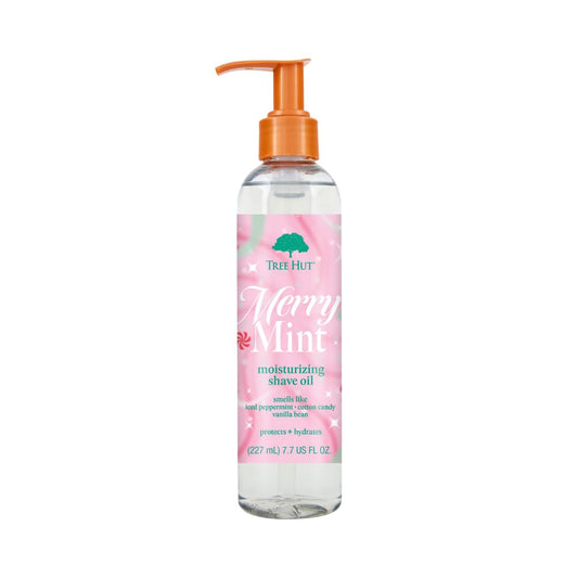 Tree Hut Merry Mint Moisturizing Shave Oil, Gel-to-Oil Formula, Ultra Hydrating Barrier for a Close, Smooth Shave, For All Skin Types, Limited Edition Holiday, Made with Shea Butter, 7.7 Fl Oz