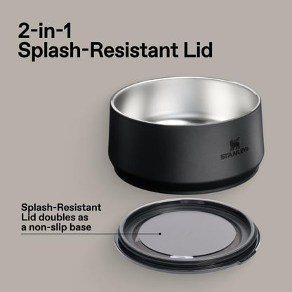 STANLEY Pet Bowl | 3-Cup (24 oz) Insulated Stainless Steel Dog & Cat Bowl | Splash-Resistant Lid | Dishwasher Safe | BPA-Free | Black 2.0