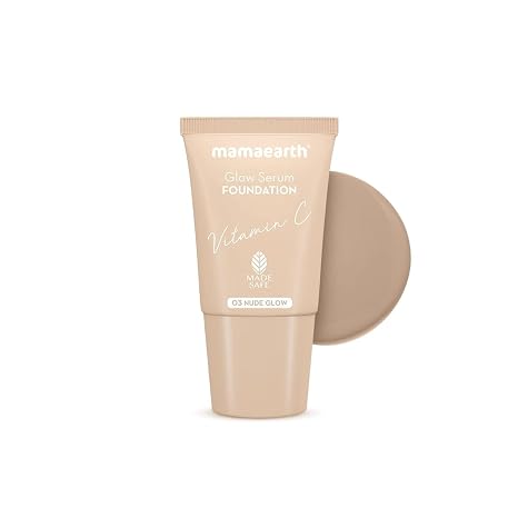 Mamaearth Glow Serum Foundation, 03 Nude Glow, 18ml | Serum foundation with Vitamin C.