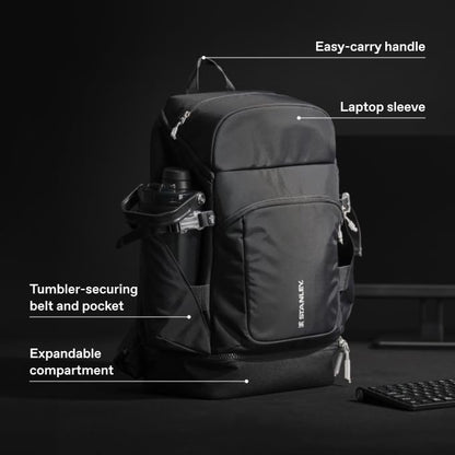 STANLEY Vitalize Backpack | Gym, Work & Travel Bag with Laptop Sleeve | Expandable Bottom Compartment | Tumbler & Water Bottle Pockets | Durable Recycled Fabric | Black