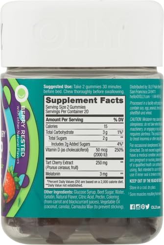 OLLY Muscle Recovery Sleep Gummies, Sleep and Sore Muscle Support, 3mg Melatonin, Tart Cherry, Vitamin D, Berry Flavor - 40 Count (Pack of 2)