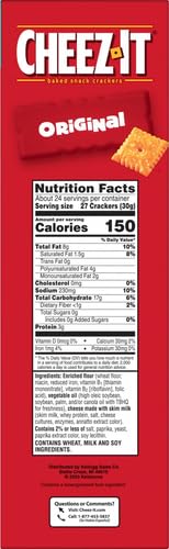 Cheez-It Cheese Crackers, Baked Snack Crackers, Lunch Snacks, Party Size, Original, 25 Ounce (Pack of 2)