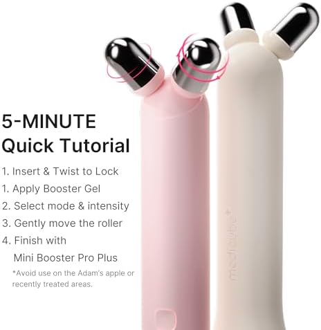medicube At-Home Contour & Define Device Set: Mini Booster Pro Plus Face Roller Device Set Pink and PDRN Booster Gel | PDRN, Peptides & Niacinamide | Face & Body Massager for Depuffing & Contouring