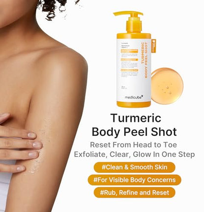 medicube Body Smoothing & Clarifying Duo: Turmeric Body Peel Shot & Kojic Acid Toner Pads | Gentle Body Exfoliation & Texture Care