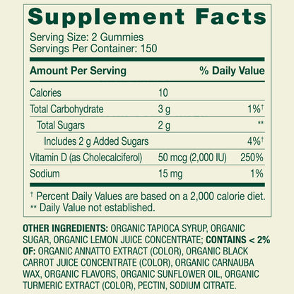 Spring Valley Vitamin D3 Gummies, 50 mcg, 300 Count, Assorted Fruits, Supplement Vegetarian Gummies for Bone and Immune Health