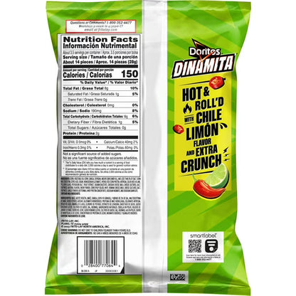 Doritos Dinamita Chile Limon Tortilla Chips, 3.24 oz Bag