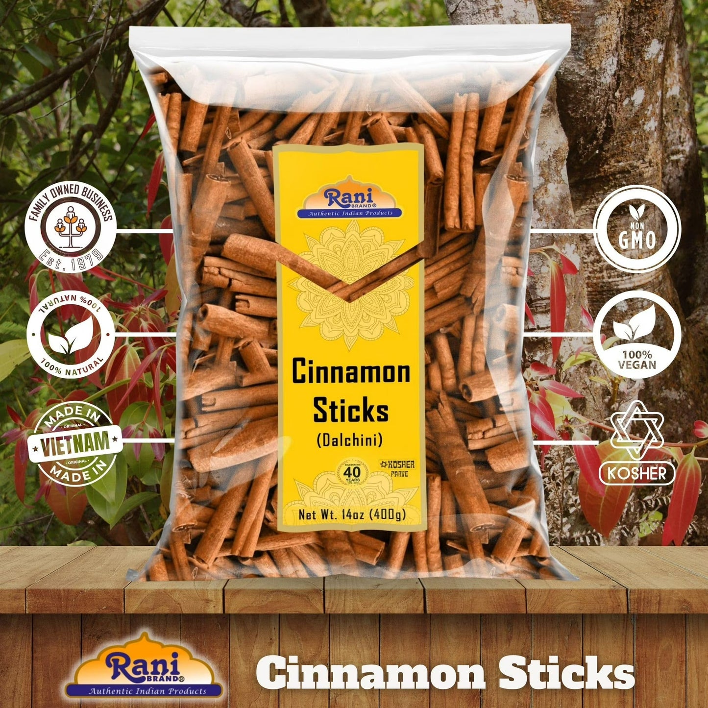 Rani Cinnamon Sticks 14oz (400g) - 72-88 Sticks - Strong Aroma, Perfect for Baking, Cooking & Beverages | 3+ Inches Length - Cassia Saigon Cinnamon from Vietnam | Kosher