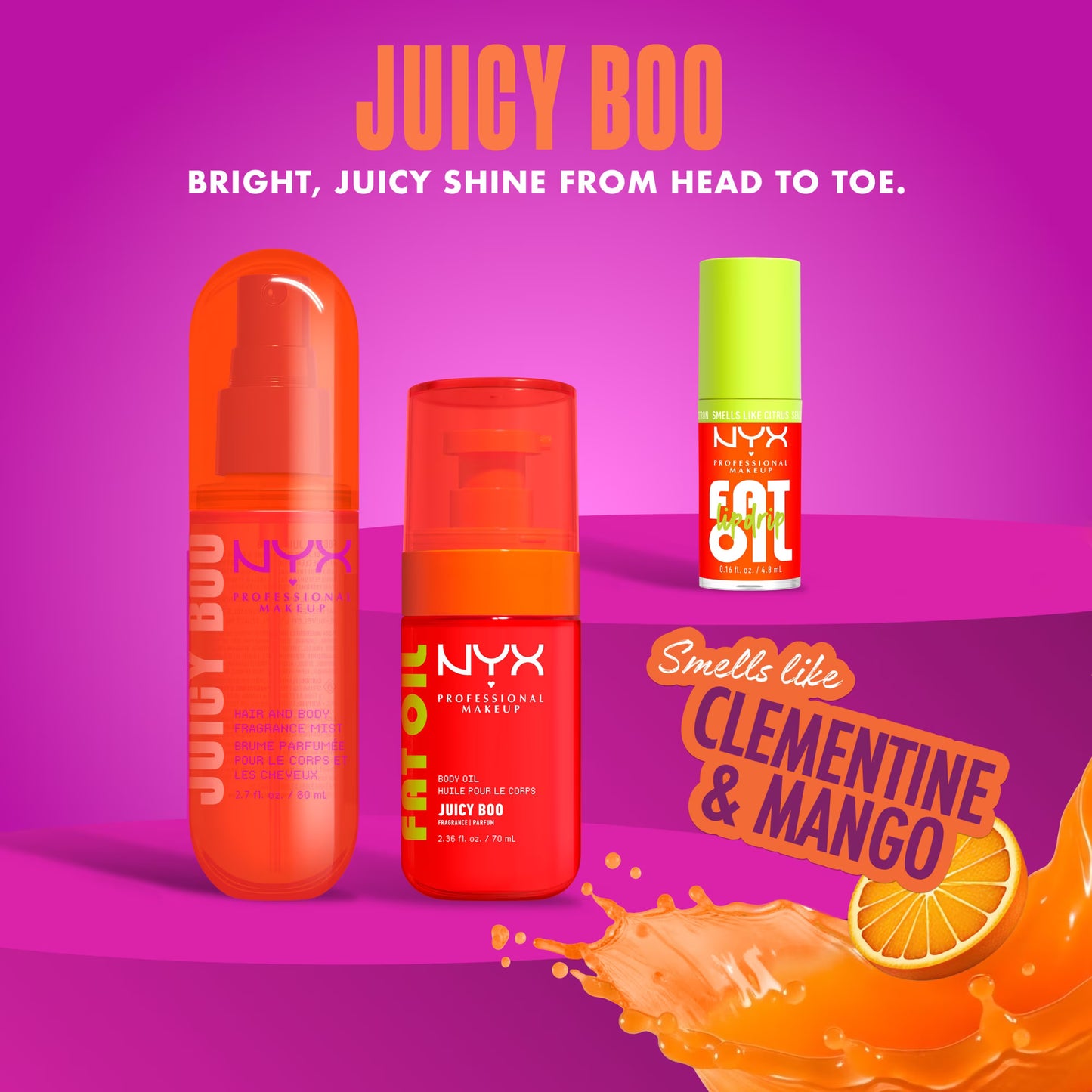 NYX Professional Makeup Fat Oil Hydrating Body Oil for Body Glow with Avocado Oil & Vitamin C, Juicy Boo, 2.36 fl oz