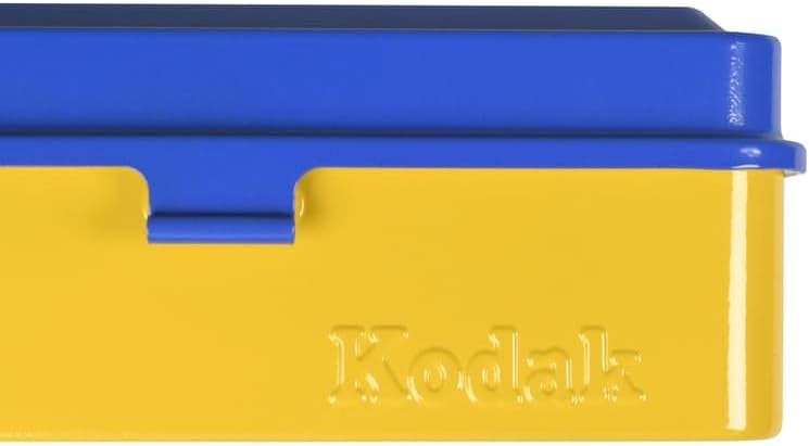KODAK 120/135 Film Case - for 8 Rolls of 120 Films / 10 Rolls of 35mm Films - Retro Steel Case to Sort & Safeguard Film (Blue Top/Yellow Body)