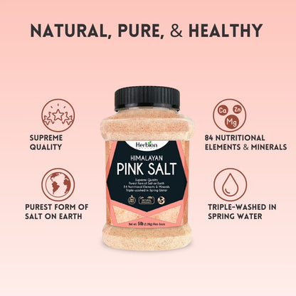Herbion Himalayan Pink Salt, Fine Grain, 5 lb (2.2 Kg) Jar, All-Natural, Vegan, Kosher Certified, Triple-Washed