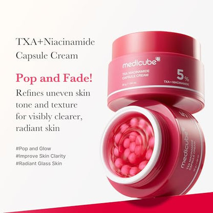 medicube Clear Glass Skin Duo: TXA+Niacinamide Capsule Cream and Zero Pore Pads 2.0 | Smoother and clearer skin with gentle toner pad and moisturizer | Korean skincare