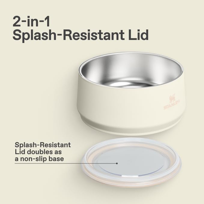 STANLEY Pet Bowl | 3-Cup (24 oz) Insulated Stainless Steel Dog & Cat Bowl | Splash-Resistant Lid | Dishwasher Safe | BPA-Free | Cream