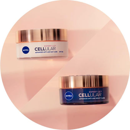 NIVEA Cellular Expert Lift Anti-Age Face Cream Set – Day & Night Moisturizers with Bakuchiol and Dual Hyaluronic Acid, 2 × 50 ml (100 ml) – Anti-Wrinkle, Firming and Skin-Renewing Care for Mature Skin