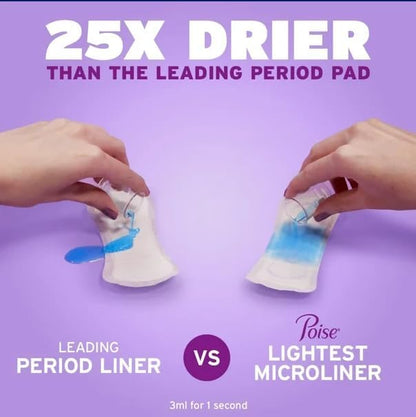 Healthy Surplus Poise Microliners, Longest Length - Incontinence 1 Drop Lightest Absorbency, 50 Count (2 Pack - Total of 100 Liners) and Vital Volumes Skin Care Basics Tips Card | Bundle (100 Liners)