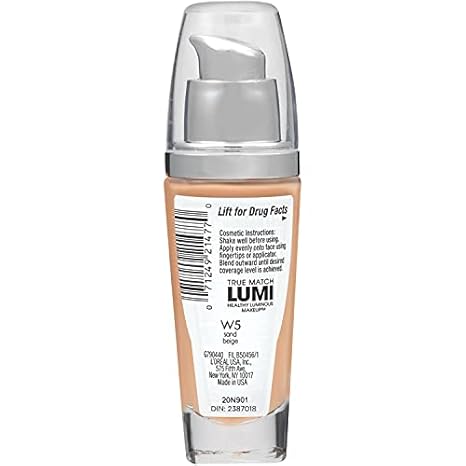 L'Oreal Paris True Match Lumi Healthy Luminous Makeup, W5 Sand Beige, 1 fl; oz.