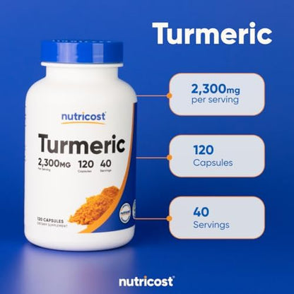 Nutricost Turmeric Curcumin with BioPerine and 95% Curcuminoids, 2300mg, 120 Capsules, Veggie Capsules, 767mg Per Cap, 40 Servings, Gluten Free, GMO-Free (Pack of 2)