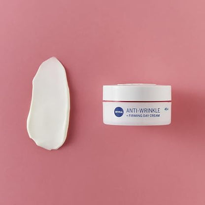 NIVEA Anti Wrinkle & Firming Day Cream 45+ – Moisturizing & Firming with Apricot Kernel Oil, Shea Butter and Vitamin E – 50 ml