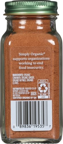 Simply Organic Pumpkin Spice, 1.94-Ounce Jar, Organic Nutmeg, Cloves, Ginger & Cinnamon, Enhances Tea, Seasoning, Kosher (Pack of 2)