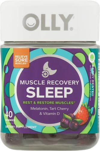 OLLY Muscle Recovery Sleep Gummies, Sleep and Sore Muscle Support, 3mg Melatonin, Tart Cherry, Vitamin D, Berry Flavor - 40 Count (Pack of 2)