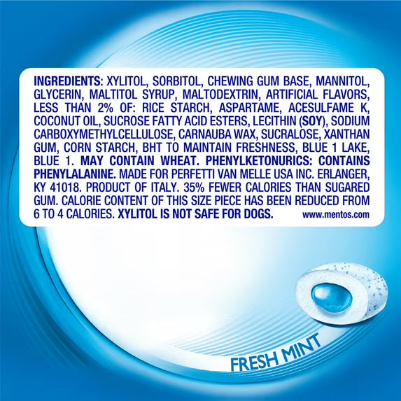 Mentos Pure Fresh Sugar-Free Fresh Mint Xylitol Chewing Gum, 120 Count Resealable Bag
