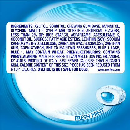 Mentos Pure Fresh Sugar-Free Fresh Mint Xylitol Chewing Gum, 120 Count Resealable Bag