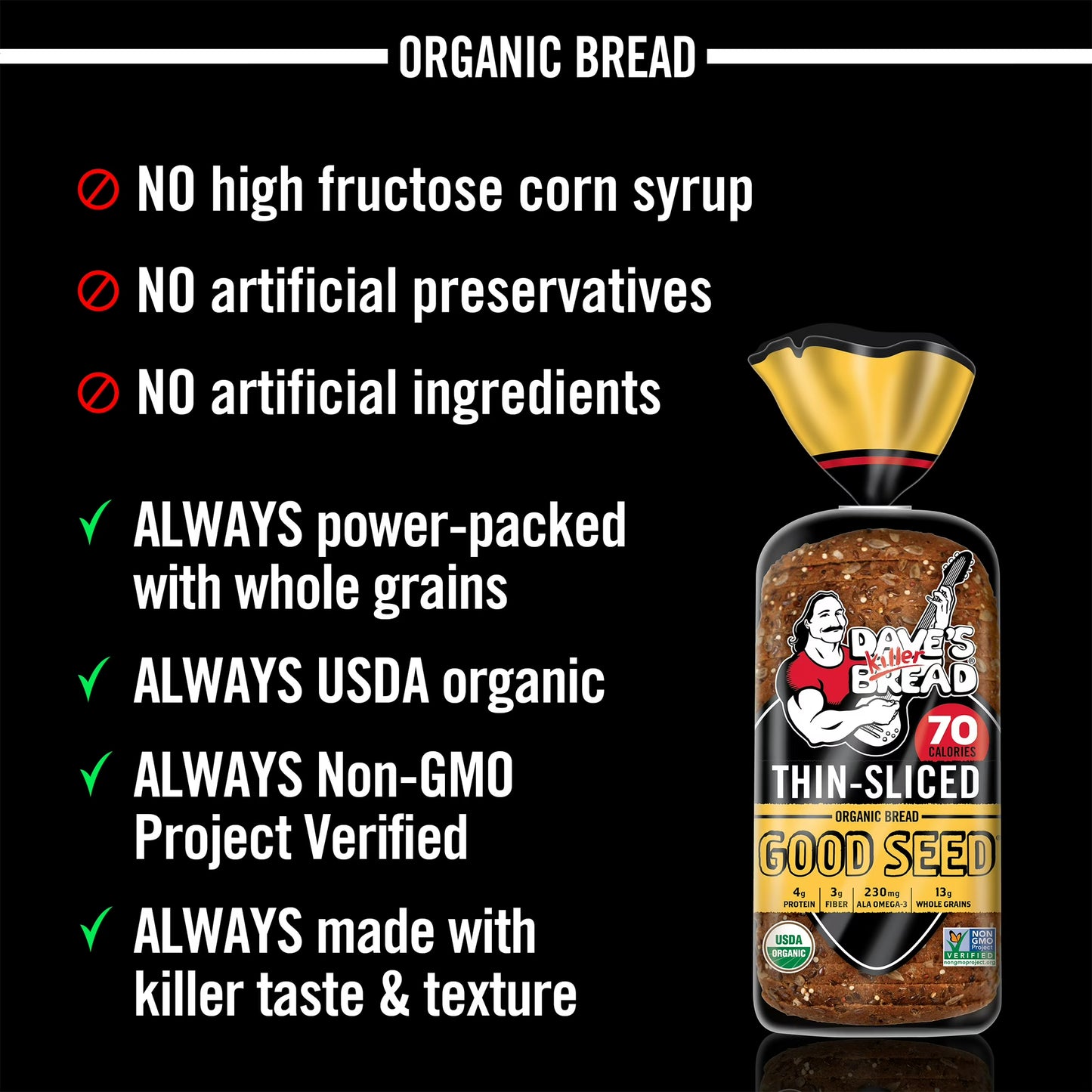 Dave's Killer Bread Thin-Sliced Good Seed Organic Bread 20.5 oz, Shelf-Stable