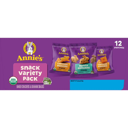(6 pack) Annie's Organic Variety Pack, Cheddar Bunnies, Bunny Grahams and Cheddar Squares, 12 Count