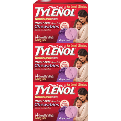 Children's Tylenol Chewable Tablets with Acetaminophen, Grape, 24 ct., 3 pk.