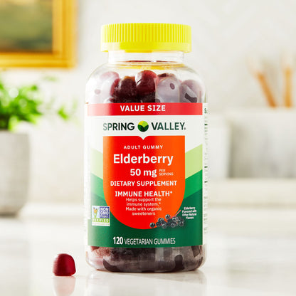 Spring Valley Adult Elderberry Dietary Supplement Gummies for Immune Health, 50mg, 120 Count