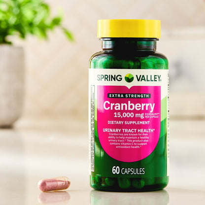 (3 pack) Spring Valley Extra Strength Cranberry Dietary Supplement Capsules, 15,000mg, 60 Count
