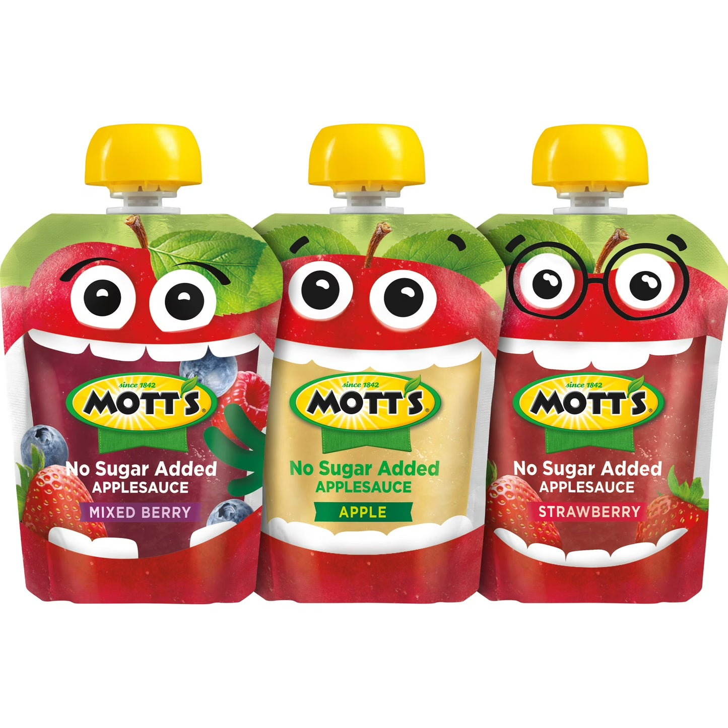 Mott's No Sugar Added Applesauce Variety Pack, 3.2 oz, 20 Count Clear Pouches