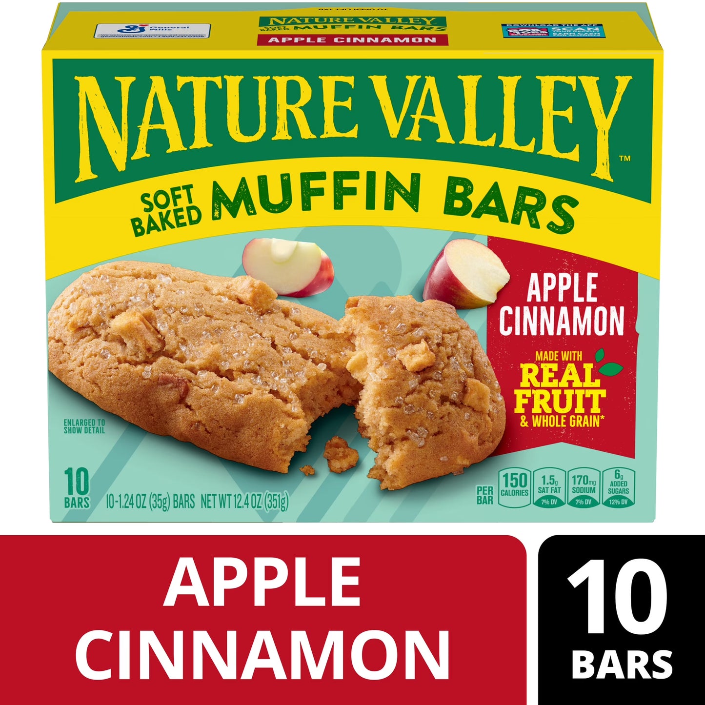 (6 pack) Nature Valley Soft Baked Muffin Bars, Apple Cinnamon, Snack Bars, 10 Bars, 12.4 oz