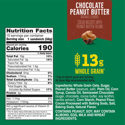 Nature Valley Biscuit Sandwiches, Chocolate Peanut Butter, Snack Bars, 10 Bars, 13.5 oz