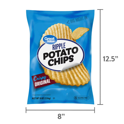 Great Value Original Rippled Potato Chips, 8 oz