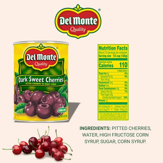 Del Monte Canned Dark Sweet Pitted Cherries, Heavy Syrup, 15 oz Can