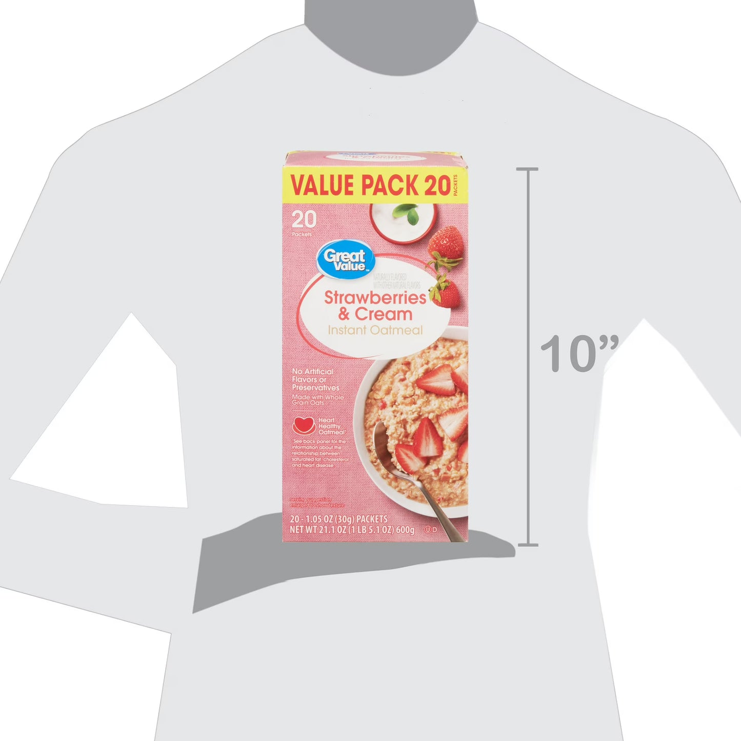 (4 pack) Great Value Strawberries & Cream Instant Oatmeal Value Pack, 1.05 oz, 20 Count