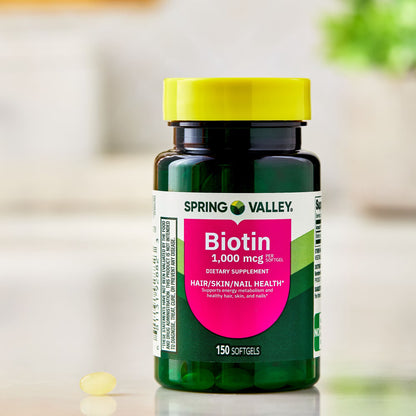 (2 pack) Spring Valley Biotin Dietary Supplement Softgels for Hair/Skin/Nails Health, 1,000 mcg, 150 Count