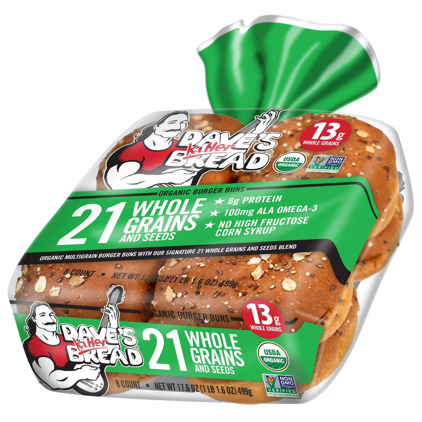 Dave's Killer Bread 21 Whole Grains and Seeds Organic Hamburger Buns, 8 Count, Shelf-Stable