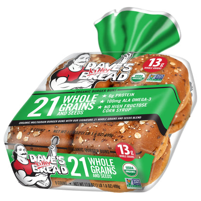 Dave's Killer Bread 21 Whole Grains and Seeds Organic Hamburger Buns, 8 Count, Shelf-Stable