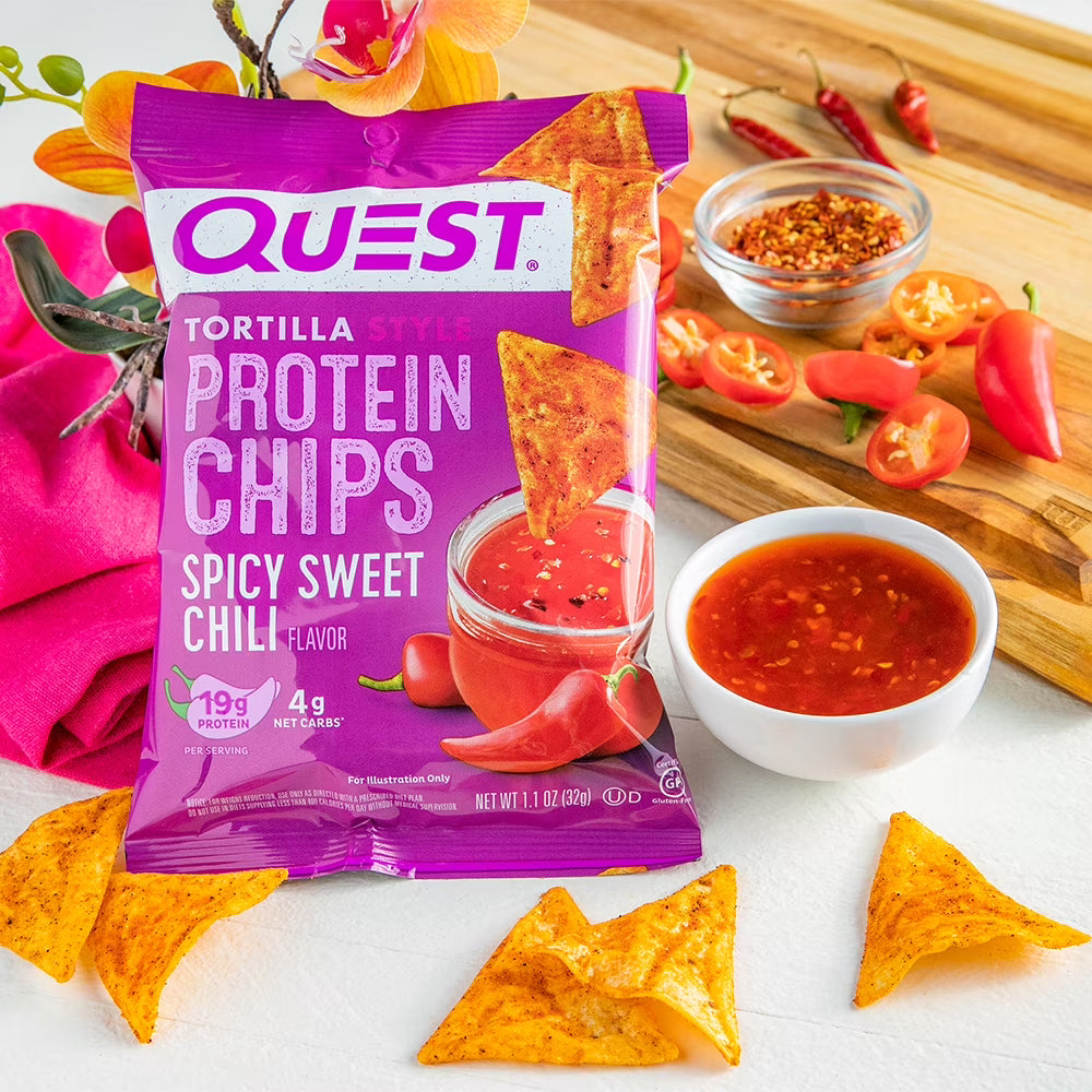Quest Nutrition Tortilla Style Protein Chips, 19g Protein, Spicy Sweet Chili Flavor, Baked, Single 1.1oz Bag