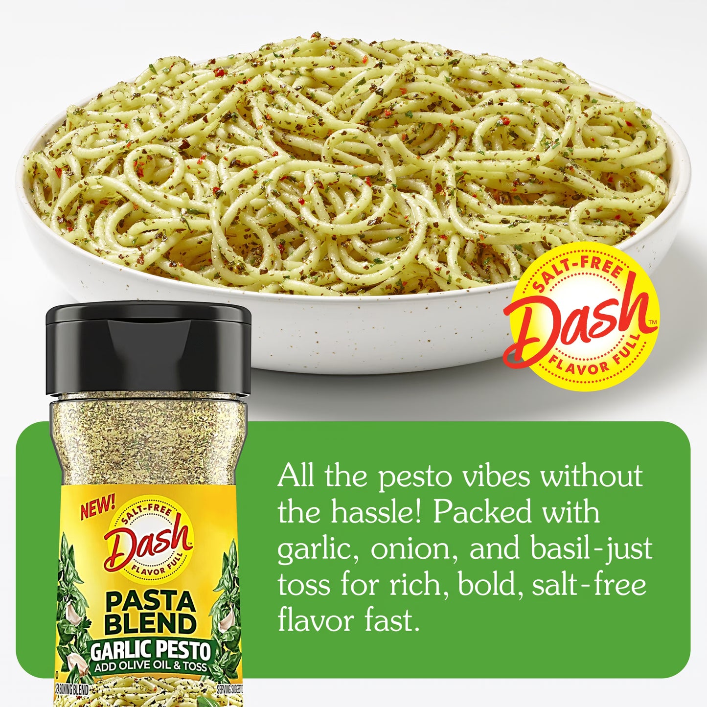 Dash Pasta Blend Garlic Pesto, Salt Free Seasoning Blend, 2.0 oz Bottle