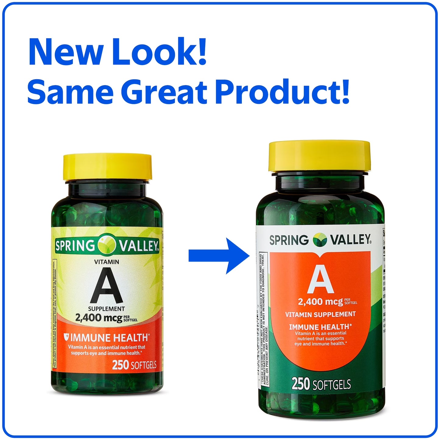 (3 pack) Spring Valley Vitamin A Supplement 2,400mcg Per Softgels, 250 Count