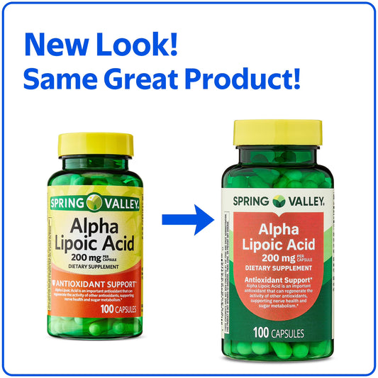 Spring Valley Alpha Lipoic Acid, Antioxidant Support, Dietary Supplement, 200mg Capsule, 100 Count