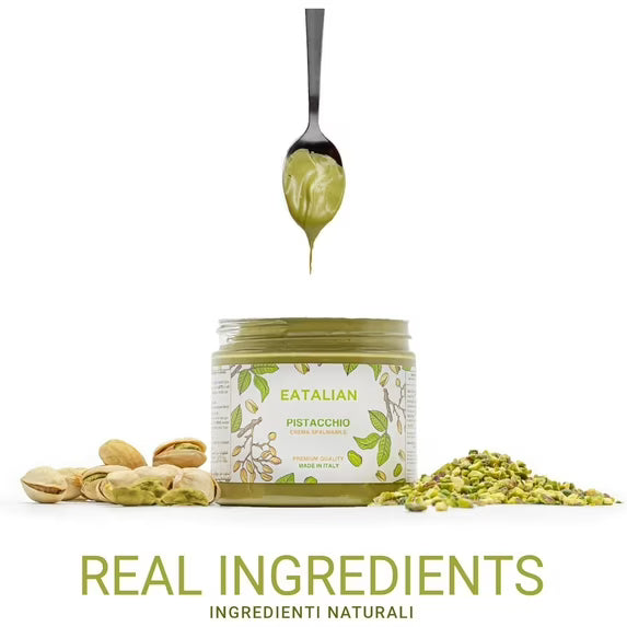 EATALIAN by AMZ BETTER Pistachio Cream, 7oz/200 gr, Spreadable Pistachio Paste, Sweet and Unique Taste, Ideal on Bread, for Cakes, Dessert, Ice Cream, Excellent for Dubai Chocolate, Made in Italy
