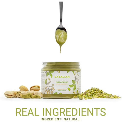 EATALIAN by AMZ BETTER Pistachio Cream, 7oz/200 gr, Spreadable Pistachio Paste, Sweet and Unique Taste, Ideal on Bread, for Cakes, Dessert, Ice Cream, Excellent for Dubai Chocolate, Made in Italy