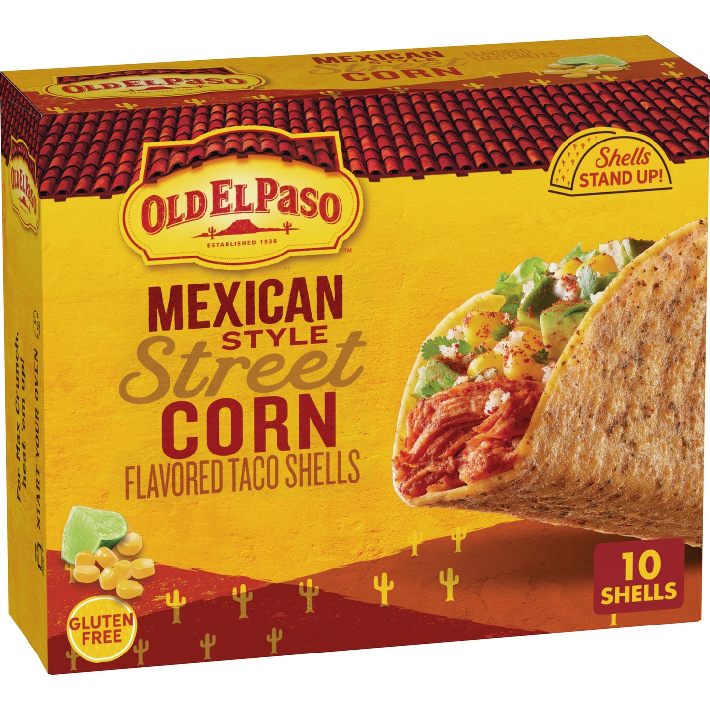 (3 pack) Old El Paso Stand 'N Stuff Taco Shells, Mexican Style Street Corn Flavored, 10 Ct, 5.4 oz