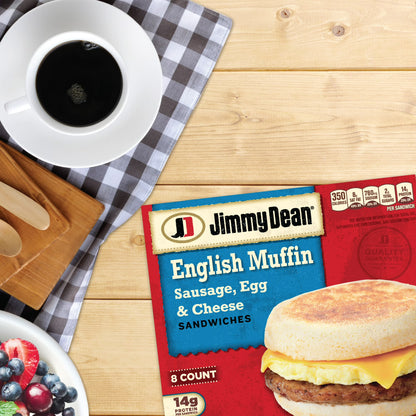 Jimmy Dean Frozen Breakfast Sandwich, Sausage Egg & Cheese English Muffin, 8 Count