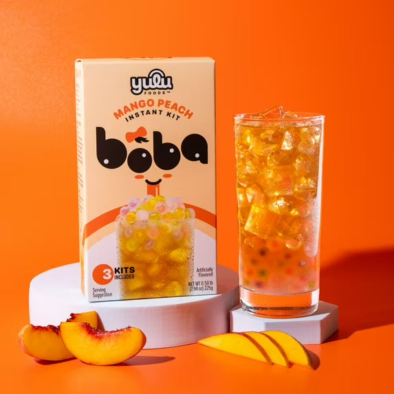 Yulu Foods Instant Boba Mango Peach Tea, Bubble Tea Kit, 3 Drinks