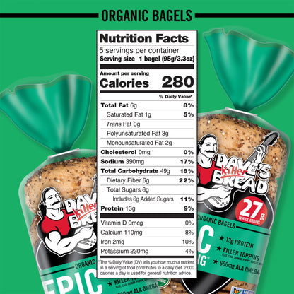 Dave's Killer Bread Epic Everything Bagels, Organic Bagels, 27g Whole Grains per Bagel, 5 Count